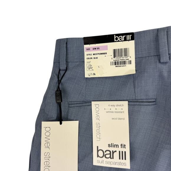 Bar III Mens Slim Fit Wool Blend Sharkskin Power Stretch Suit Pants Blue 32x32 - Picture 3 of 4
